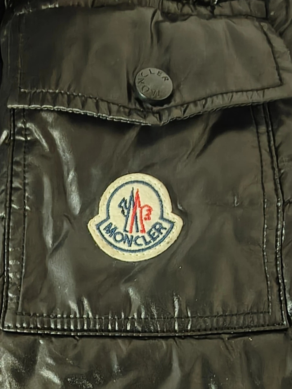 Moncler Maya Black Shiny Puffer Jacket with Logo Patch